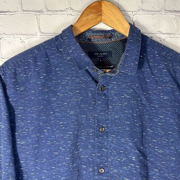 Ted Baker Pantheo Mens Blue Nepped Print Cotton Button Down size 5 XL - Picture 2 of 10